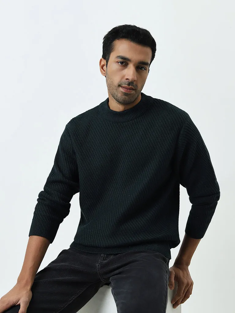 Ascot Dark Green Knitted Relaxed-Fit Cotton Sweater