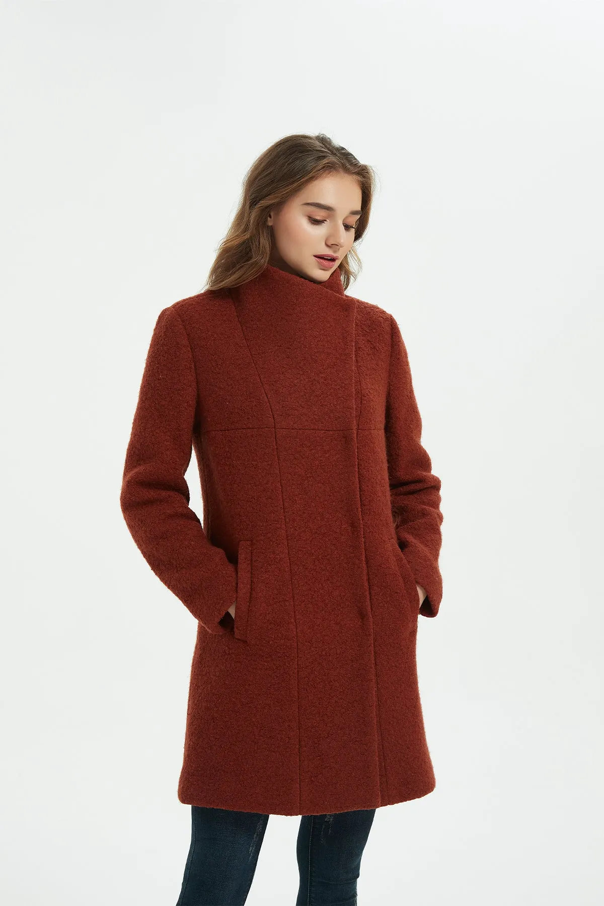 Asymmetrical Mid-Length Wool Coat & Jacket