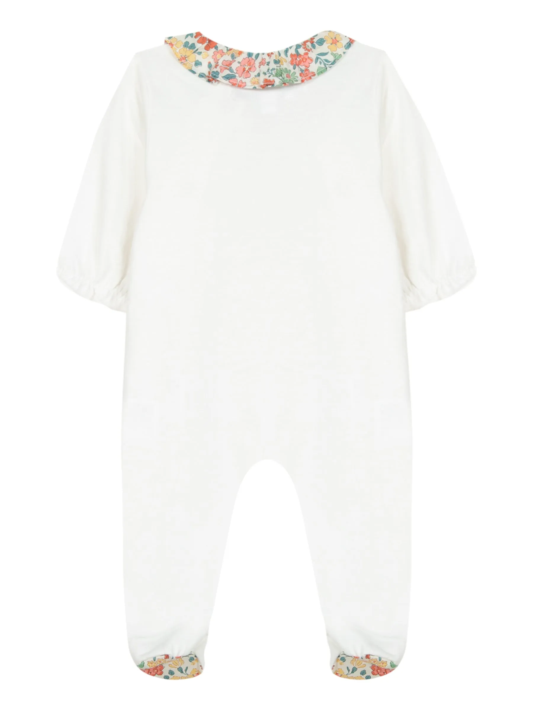 Babygrow - Ecru cotton with ruffled Liberty collar