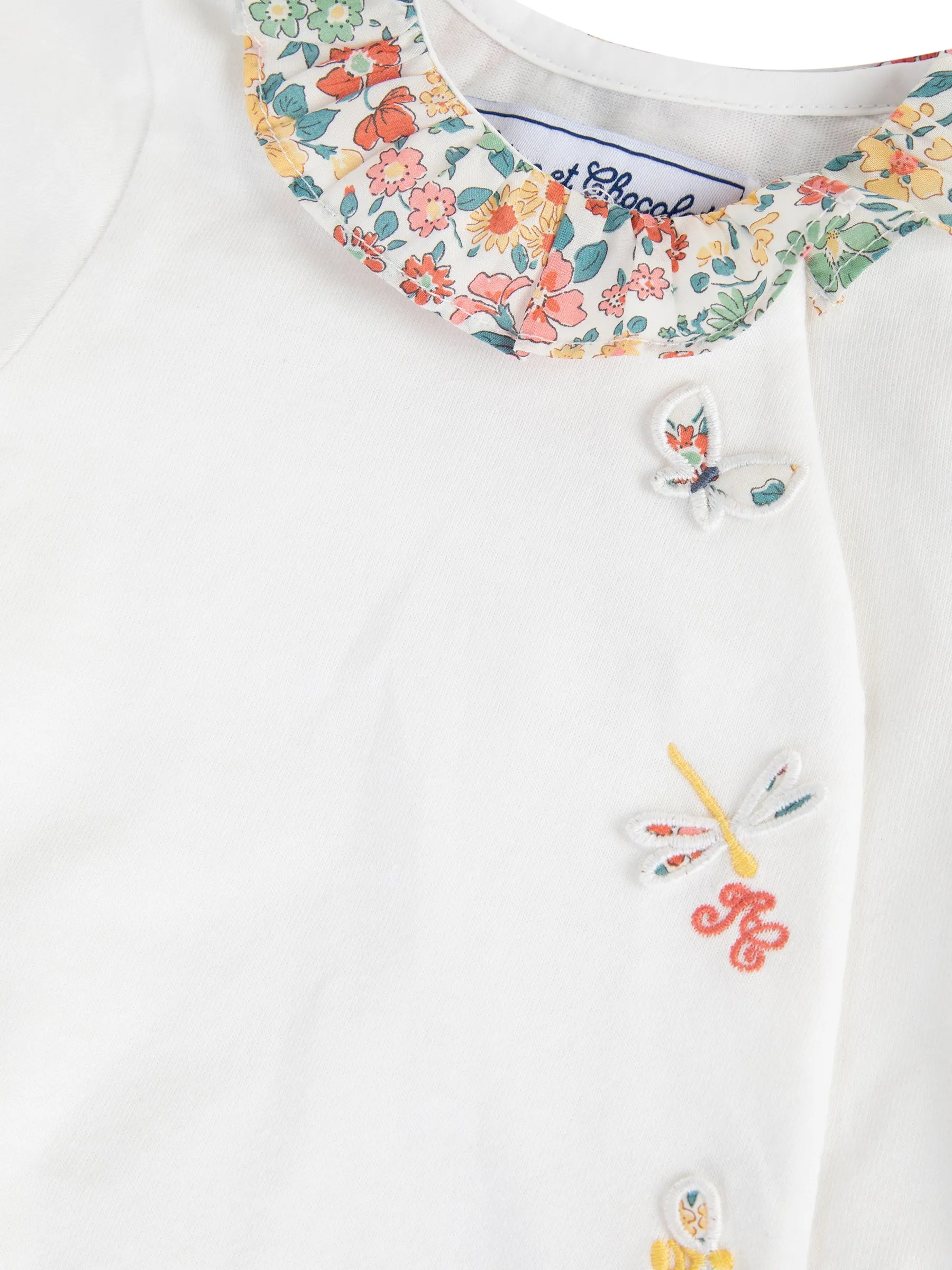 Babygrow - Ecru cotton with ruffled Liberty collar