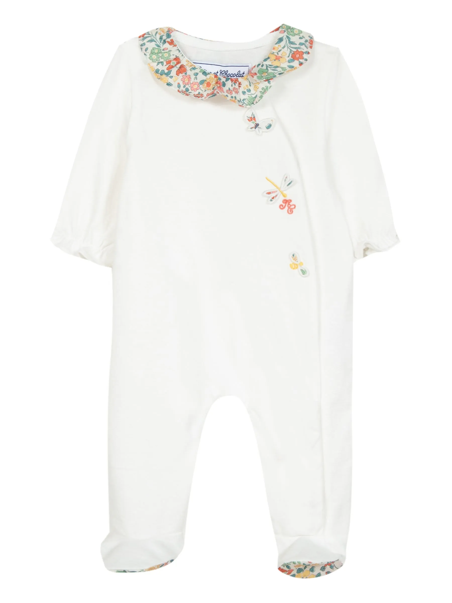 Babygrow - Ecru cotton with ruffled Liberty collar