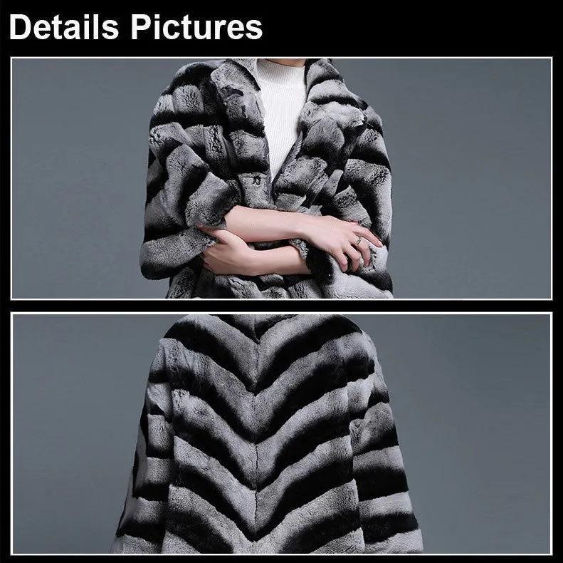 Bat Sleeve Real Fur Coat for Women Chinchilla Color