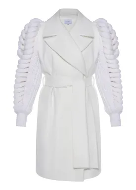 BELTED COAT WITH KNITED SLEEVES