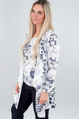 Blue Floral 3/4 Sleeve Cardigan