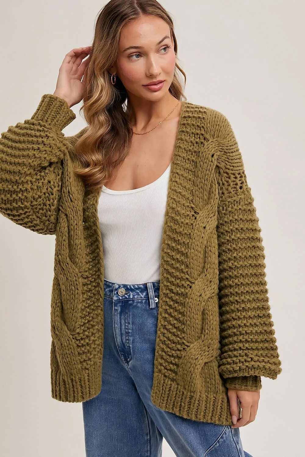 BLUIVY CHUNKY CABLE CARDIGAN