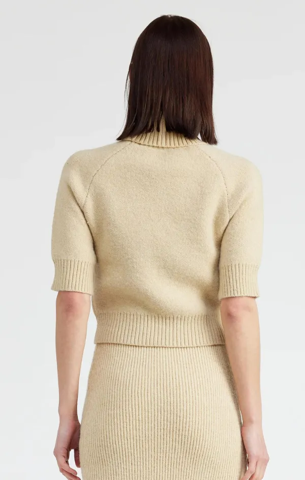 Bow Motif Fitted Turtleneck Sweater