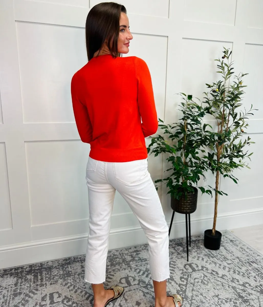 Bright Orange Classic Round Neck Cardigan