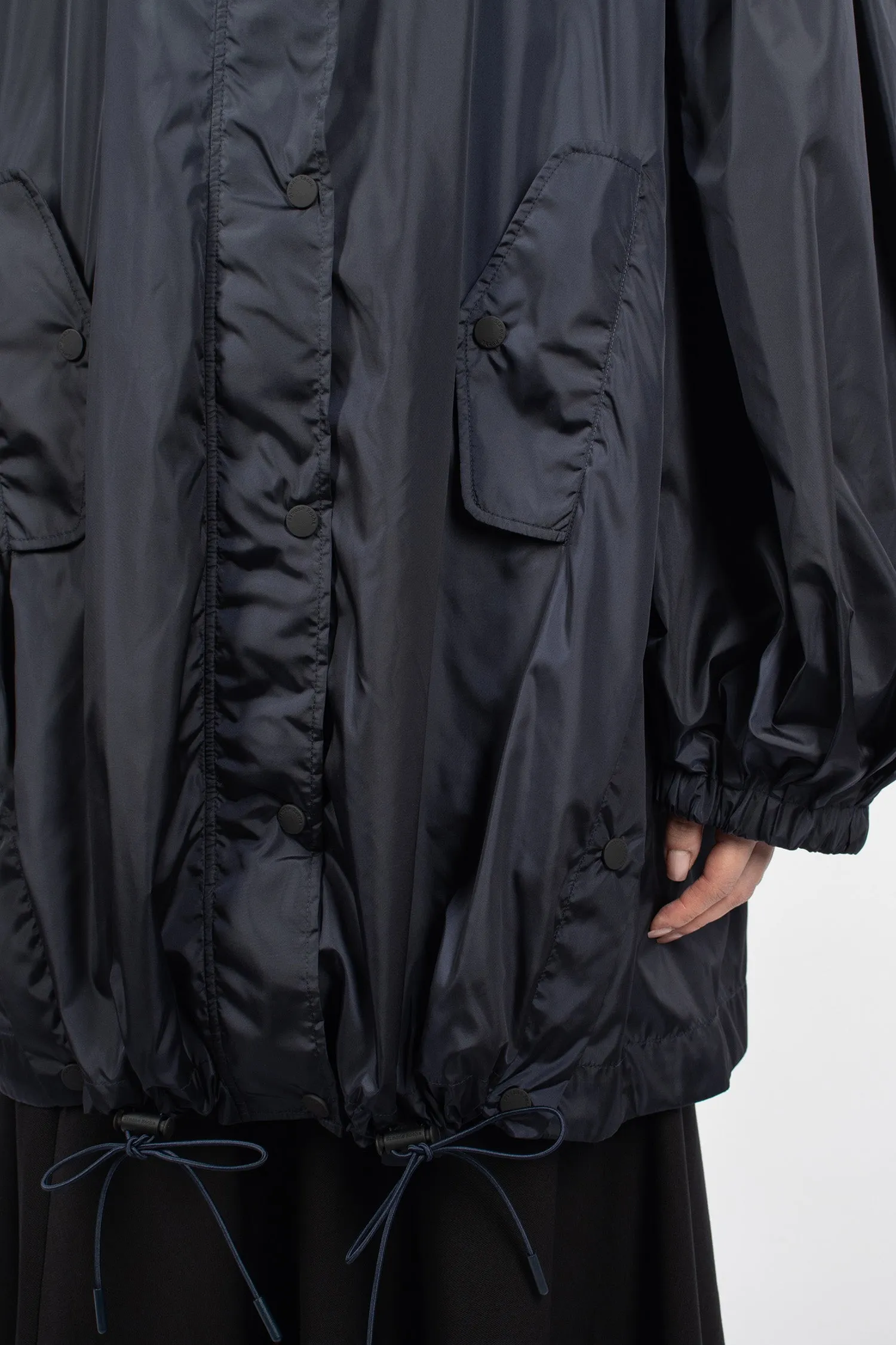 Button Placket Trapeze Parka Navy