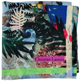 Christian Lacroix Scarf Green Brown Navy Butterfly - Square Twill Silk Scarf