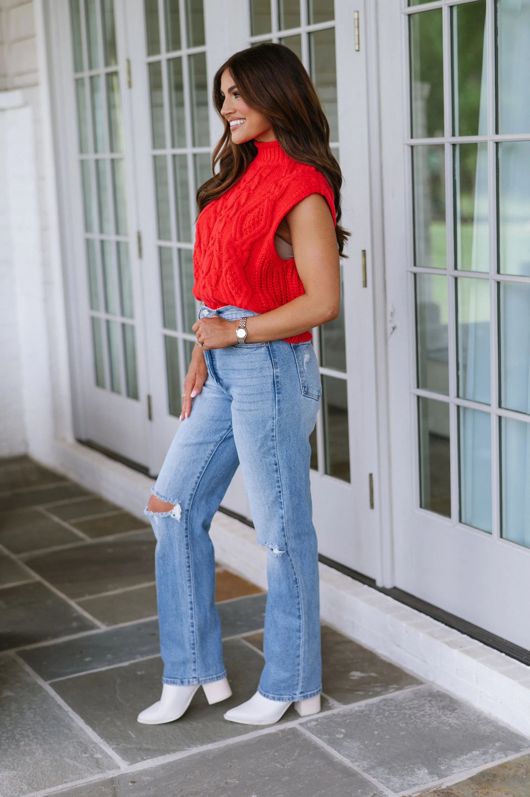 Chunky Cable Knit Turtleneck- Red