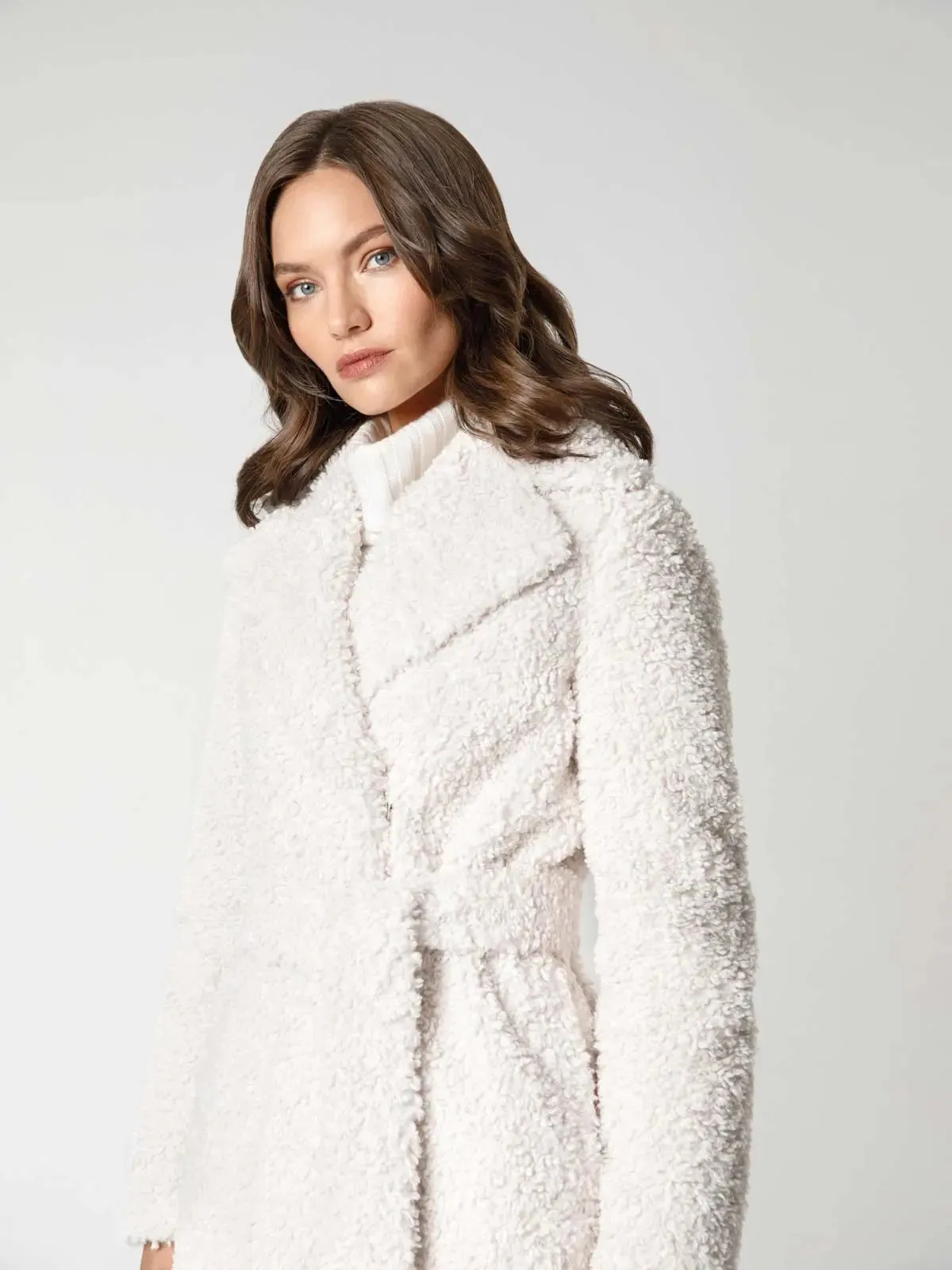 Coat in smooth eco-fur with turn-down collar