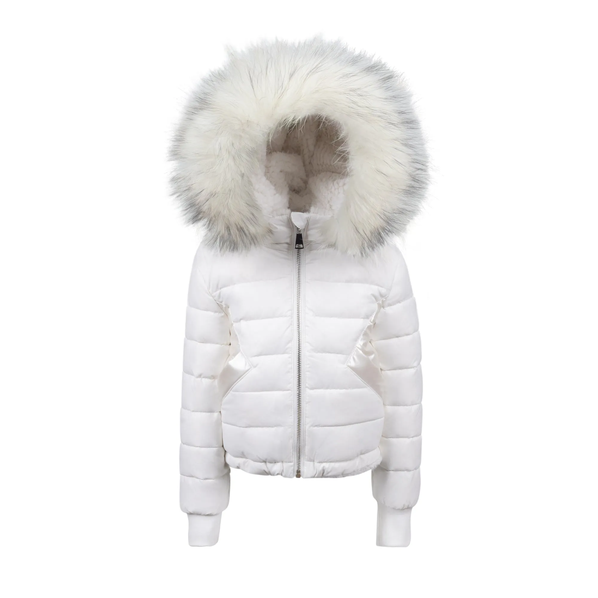 coat reversible fur and puffer sleeve - white