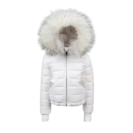 coat reversible fur and puffer sleeve - white