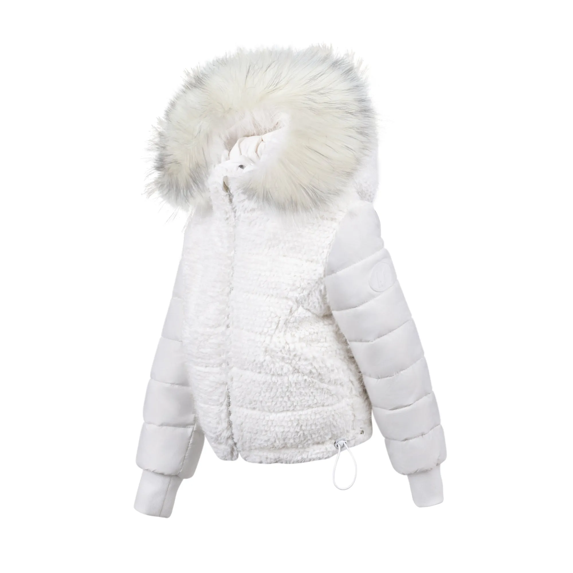 coat reversible fur and puffer sleeve - white