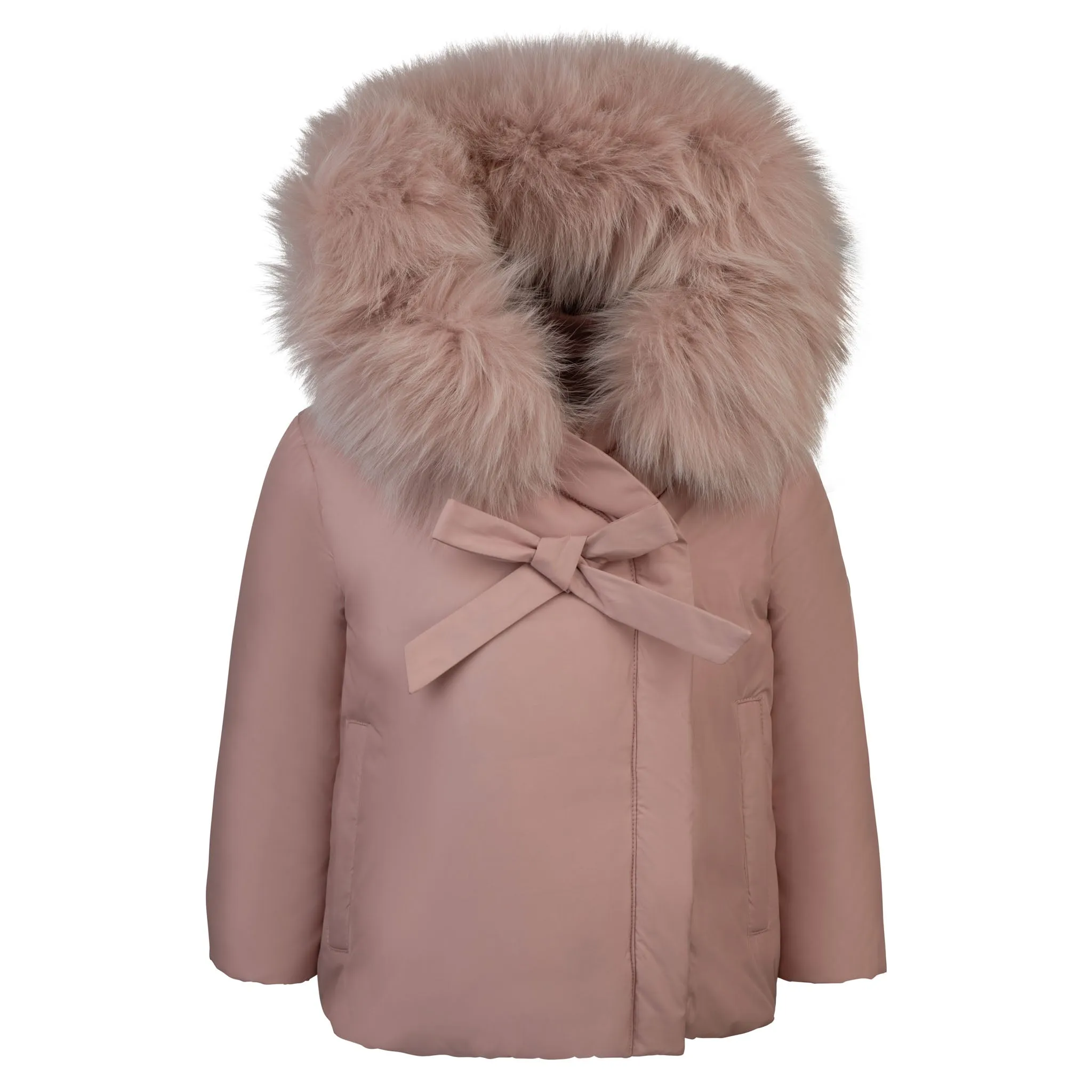 coat wrap down with fur - pink