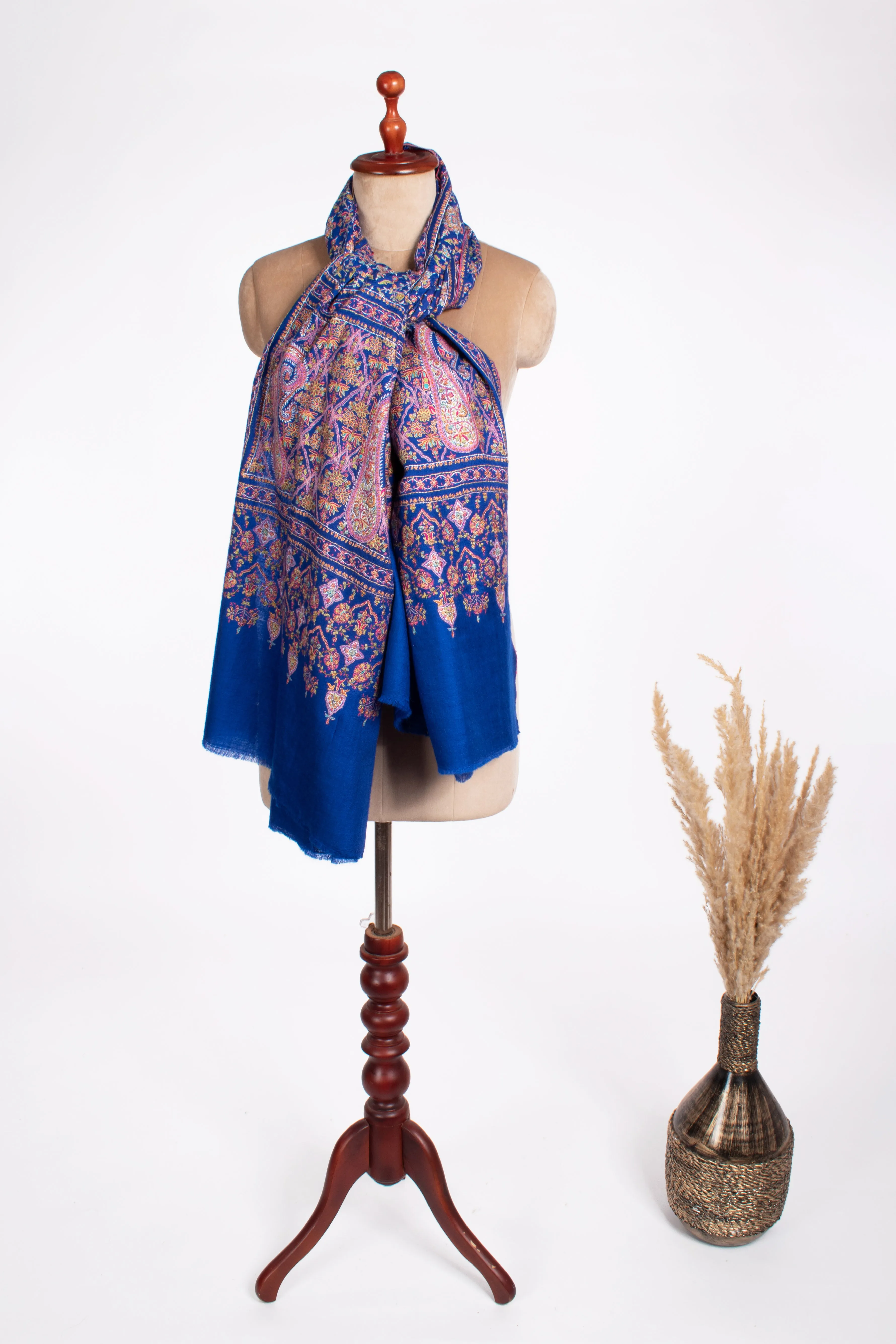 Cobalt Blue Bridal Jamavar Pashmina Shawl