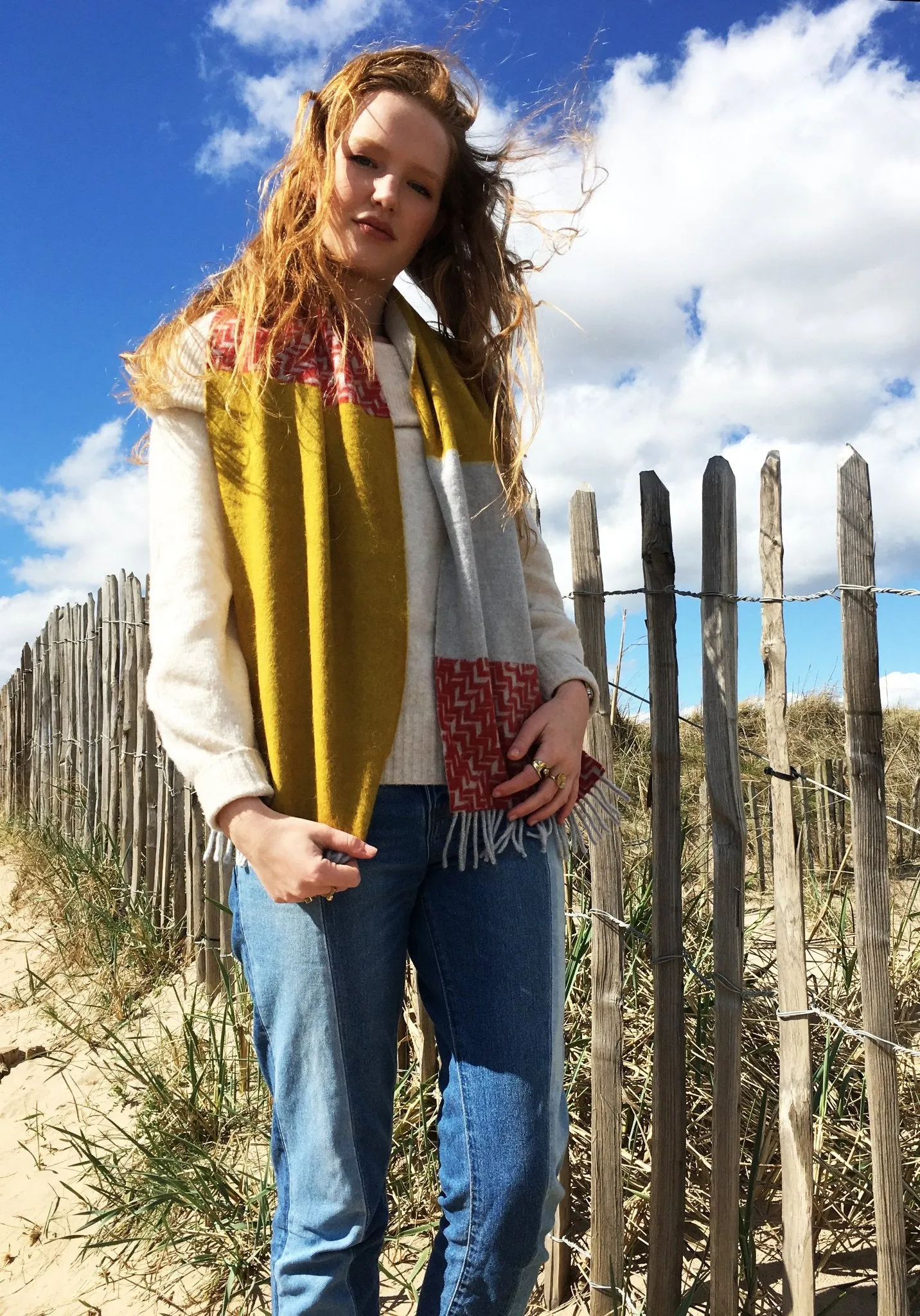 Colour Block hand printed Angora Wool scarf - Staffa 12