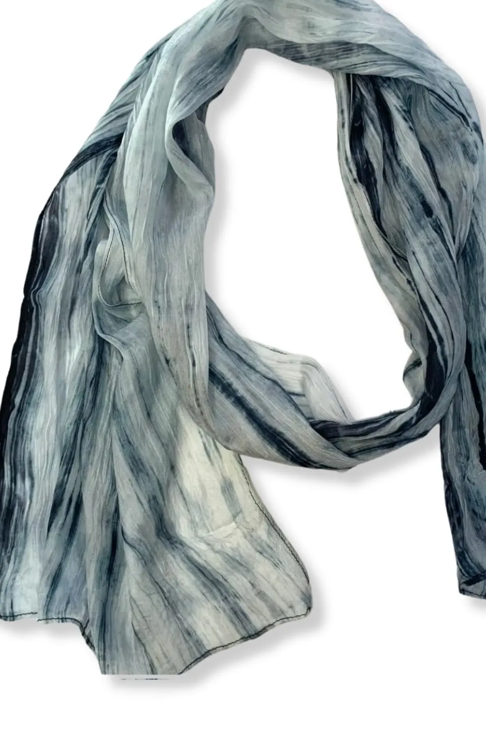 Dark Blue & White Watercolor Silk Scarf