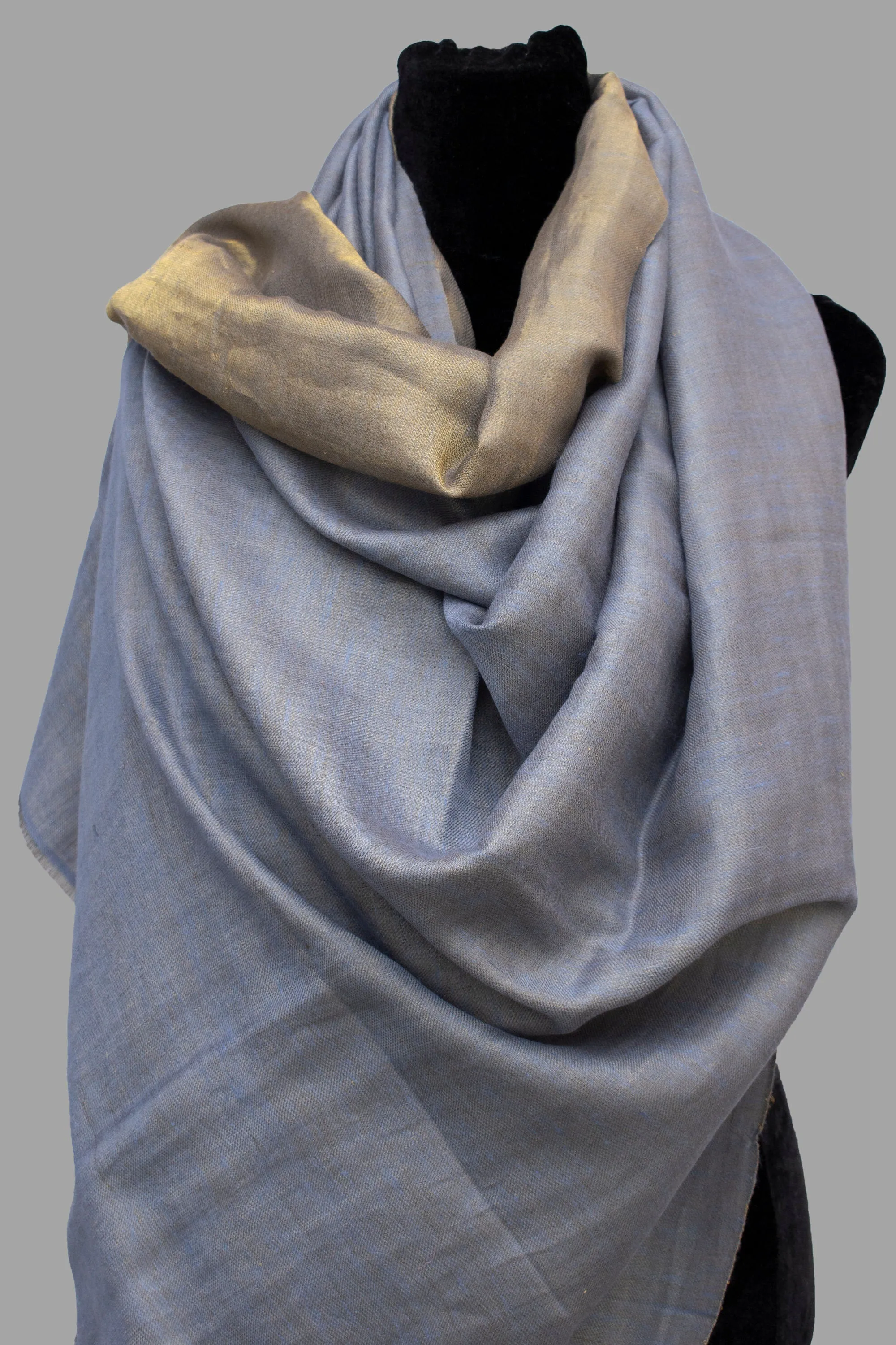 Dual Shade (Reversible) Metallic Pure Pashmina Cashmere Zari Scarf Wrap, Hand Woven