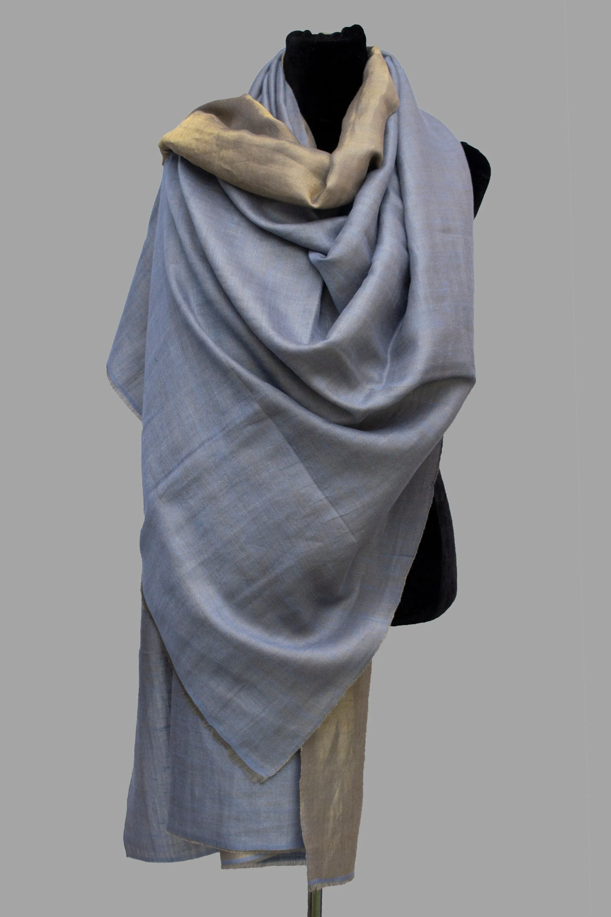 Dual Shade (Reversible) Metallic Pure Pashmina Cashmere Zari Scarf Wrap, Hand Woven