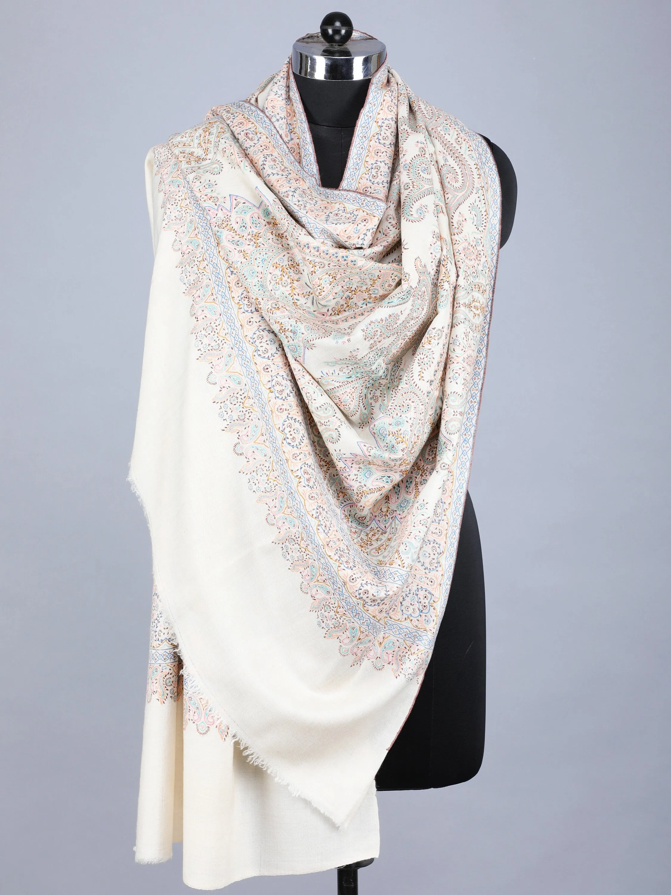 Exquisite Very Fine Sozni Pure Pashmina Shawl Scarf Wrap Jama, from Kashmir