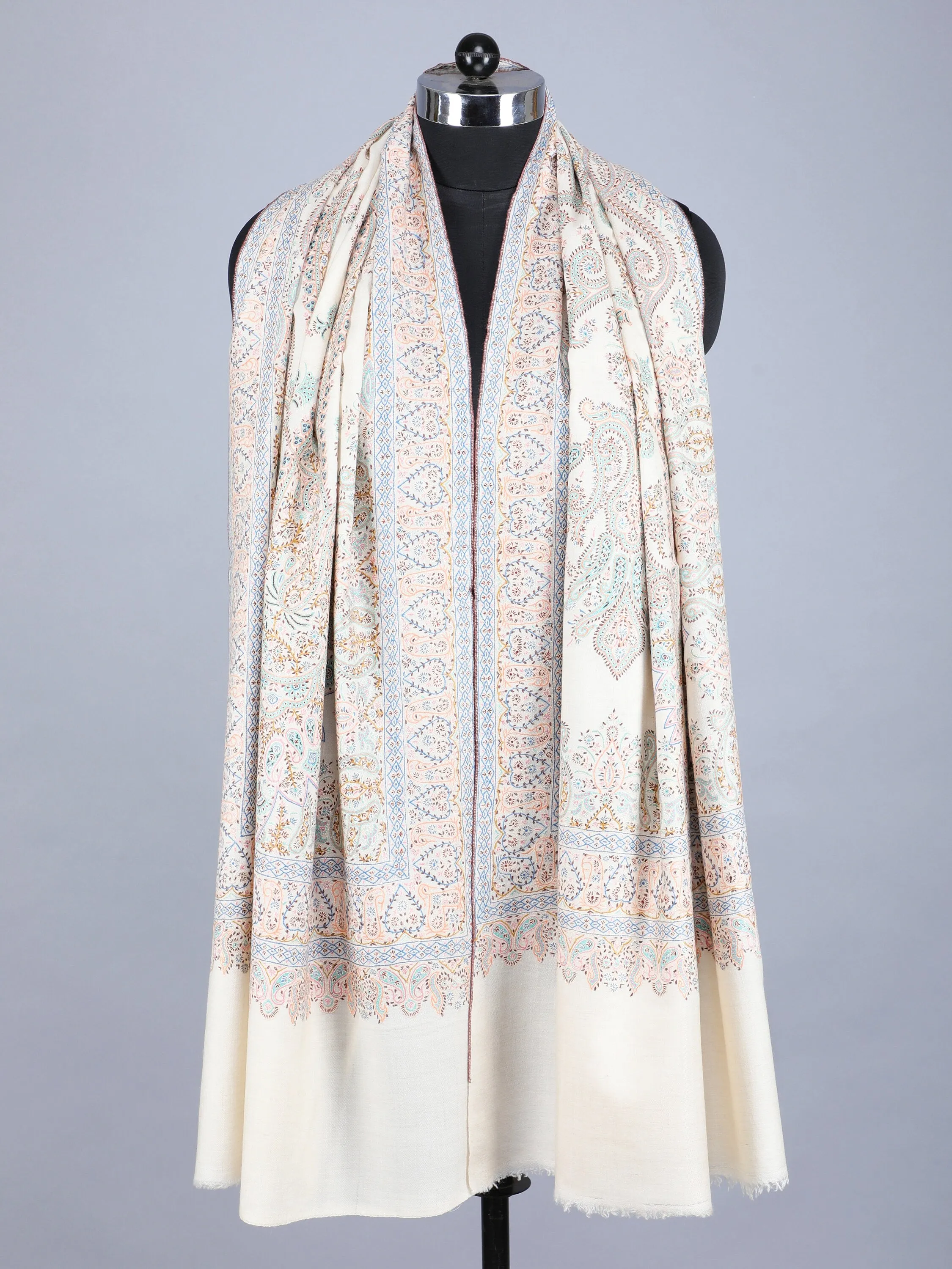 Exquisite Very Fine Sozni Pure Pashmina Shawl Scarf Wrap Jama, from Kashmir