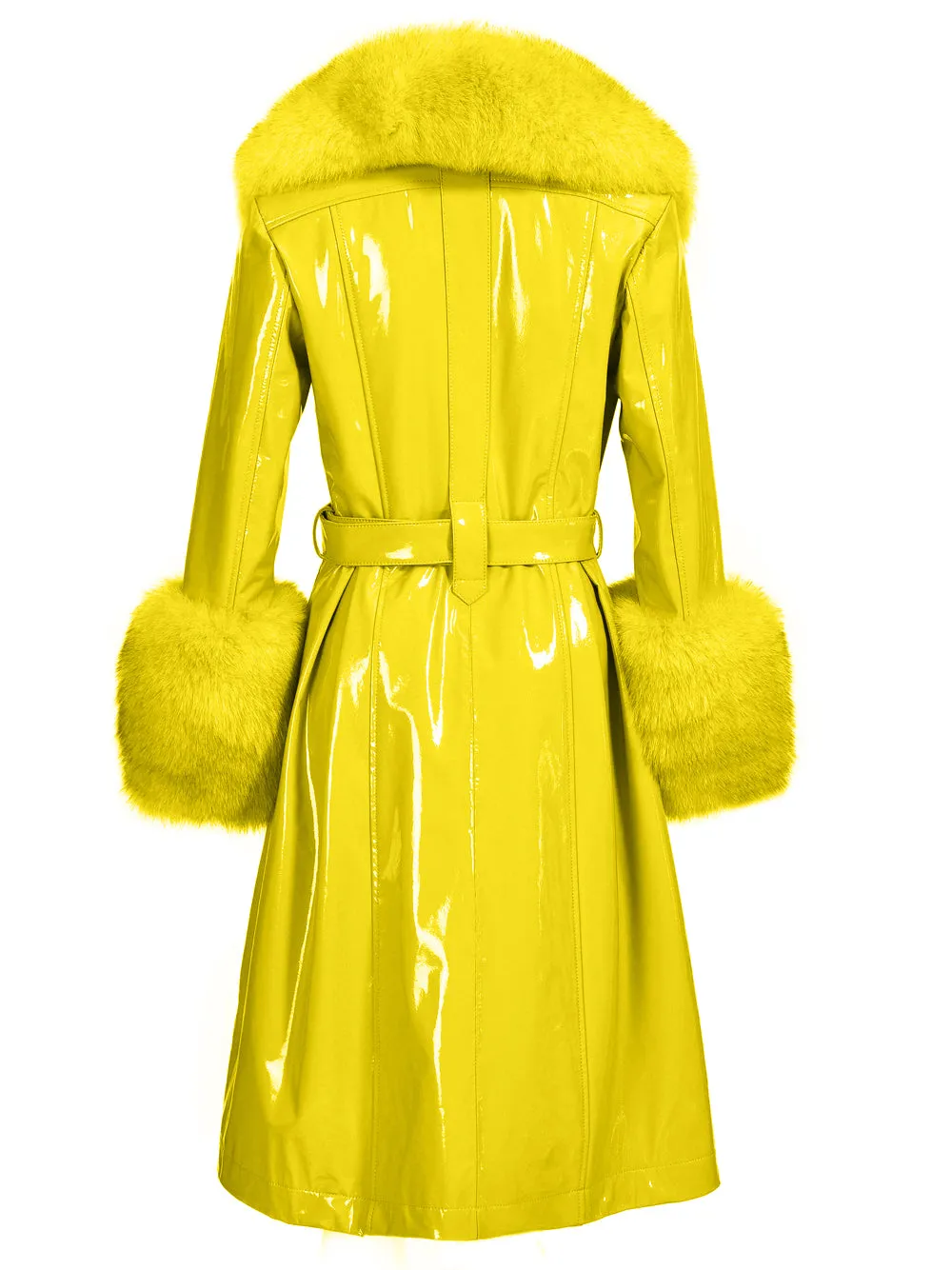 Faux Fur Genuine Patent Leather Coat in Yellow