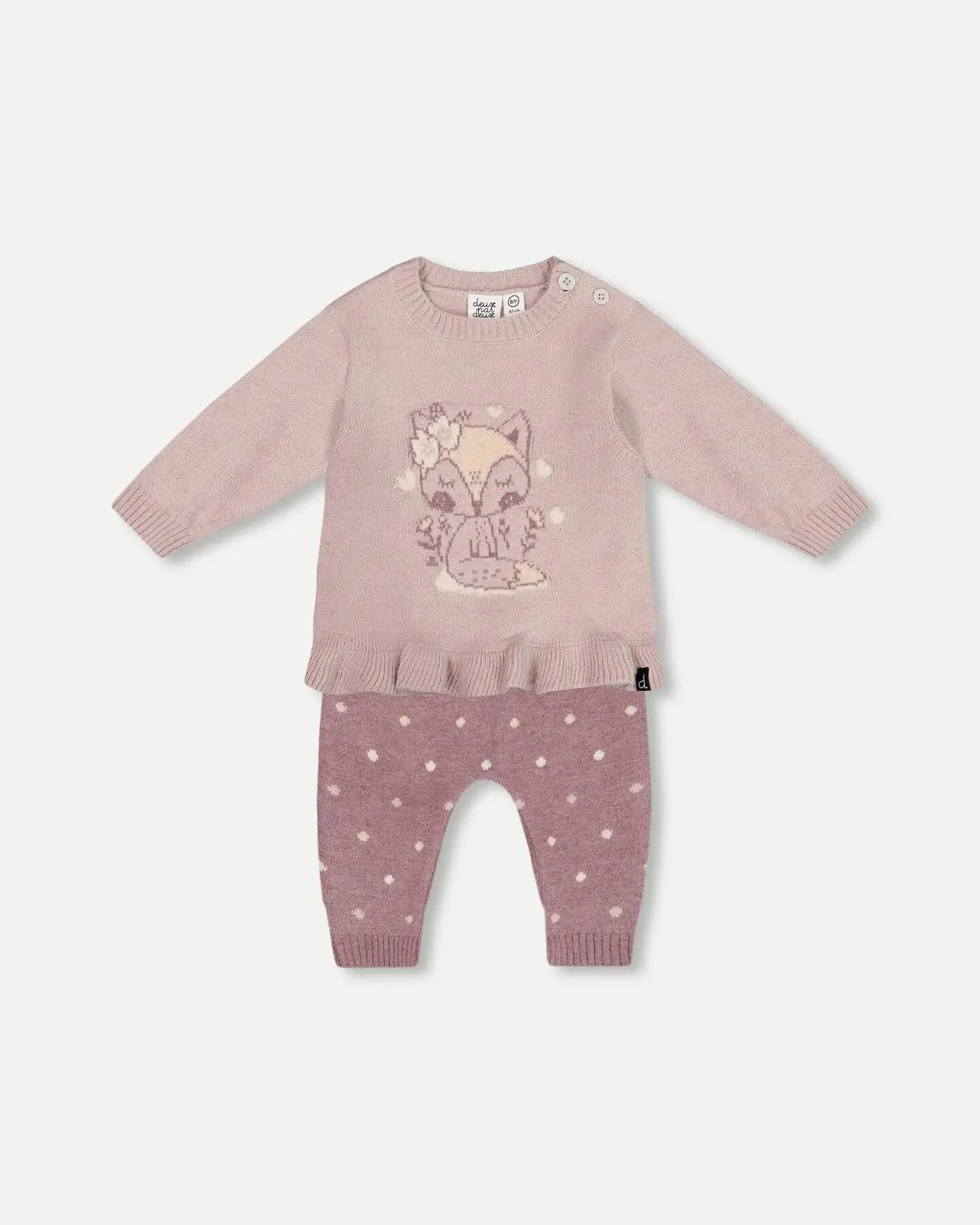 Fox Intarsia Top And Knitted Pant Set Woodrose