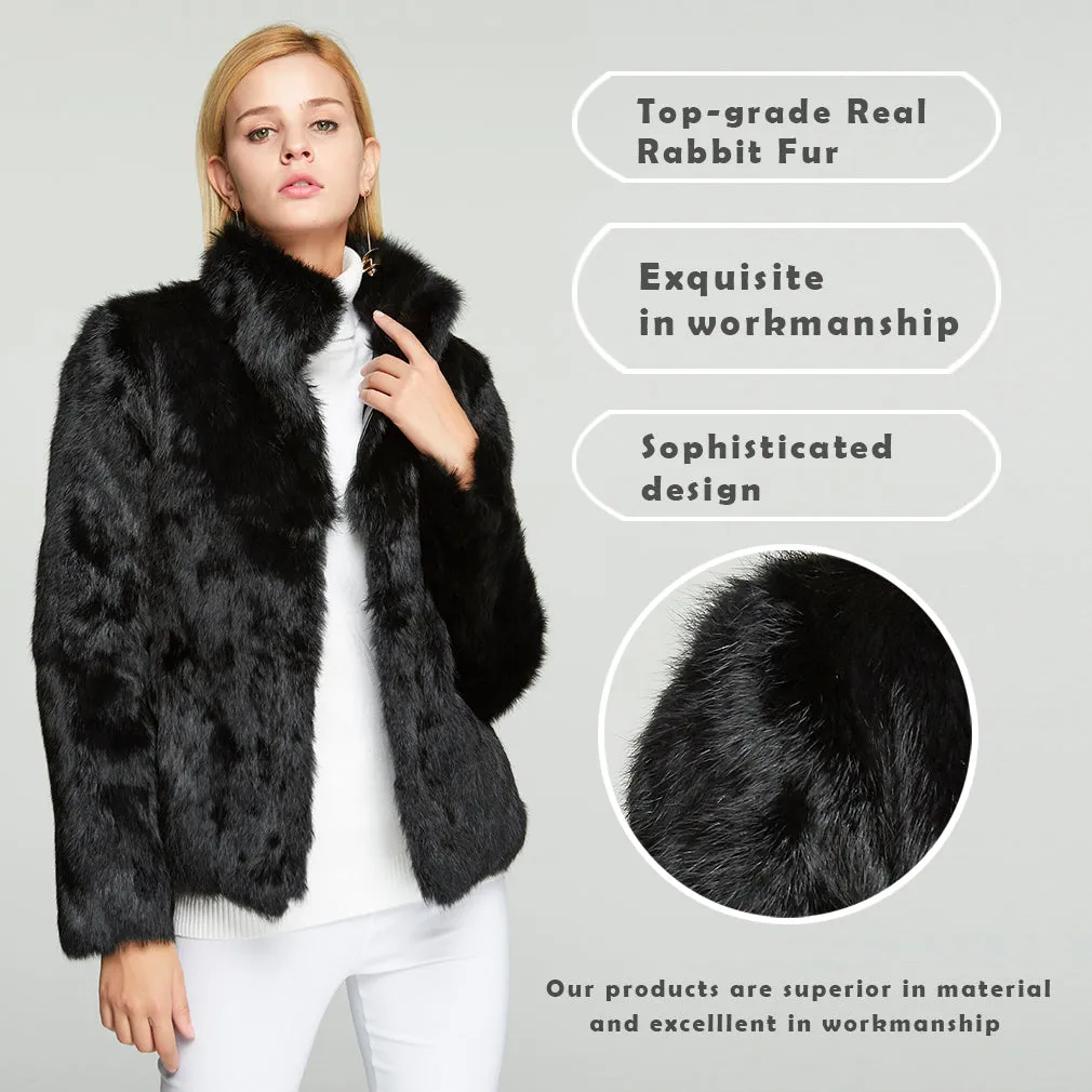 fur story Women's Genuine Rabbit Fur Coat for Winter Thick Warm Fur Jacket