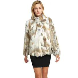 fur story Women's Genuine Rabbit Fur Coat for Winter Thick Warm Fur Jacket