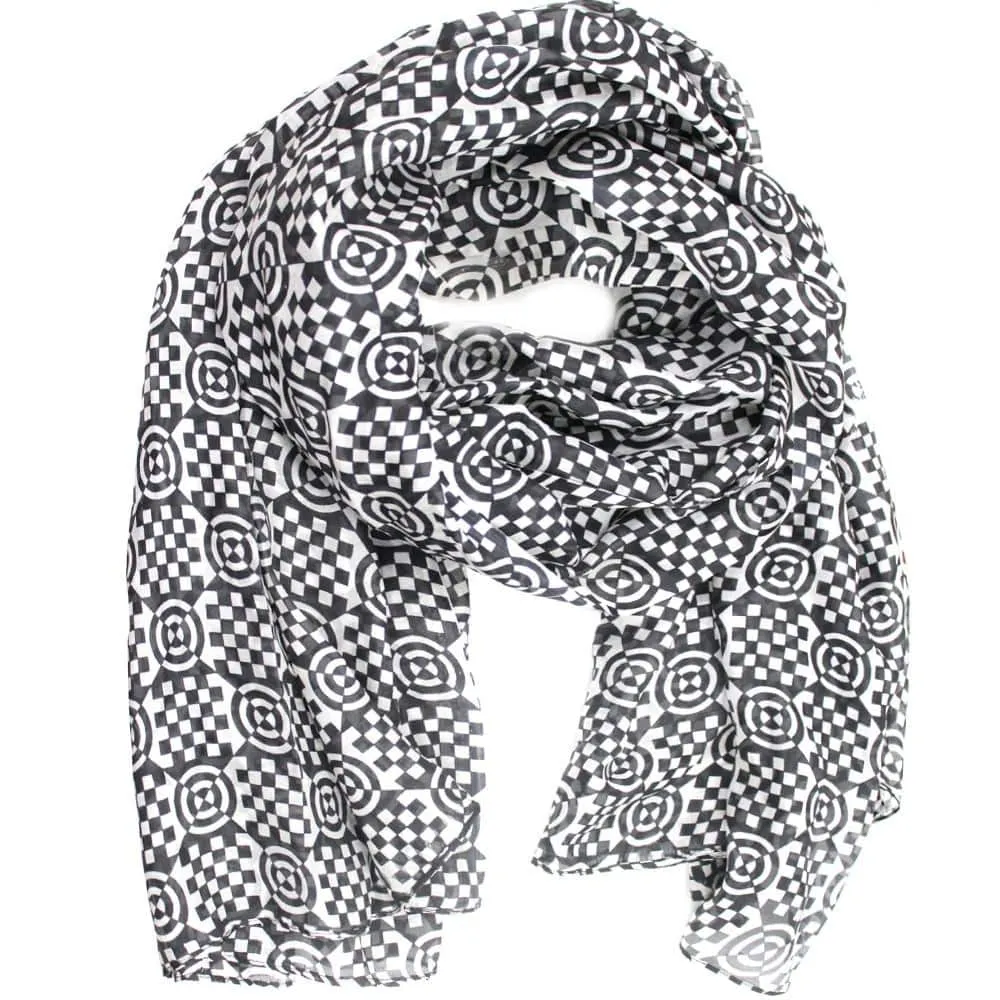 Geometric Print Silk Scarf-Black & White