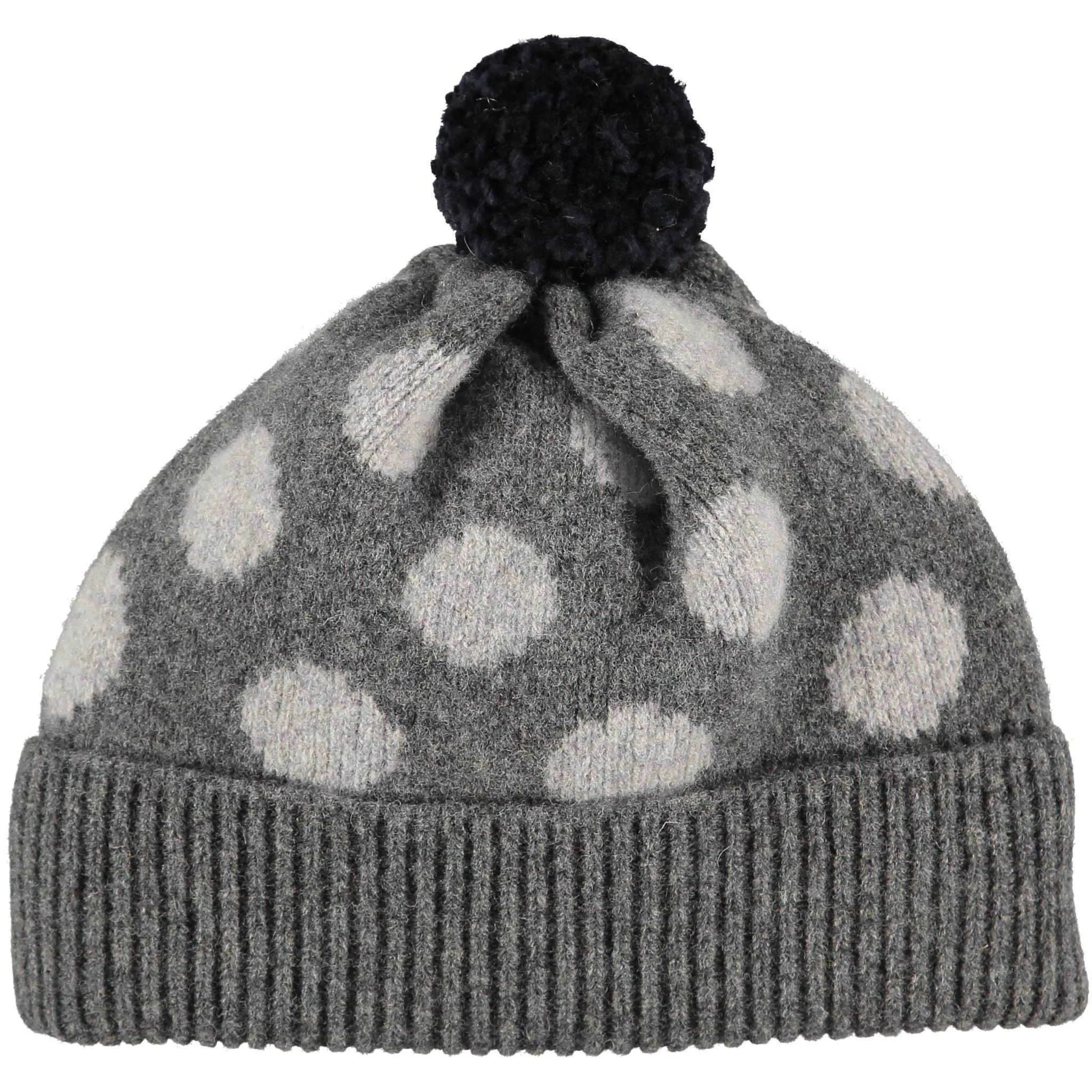 Grey Spot Lambswool Bobble Hat with a Grey Pom Pom