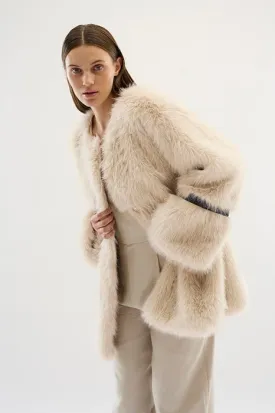 Karen By Simonsen Pearly Faux Fur Coat in Silver Cloud