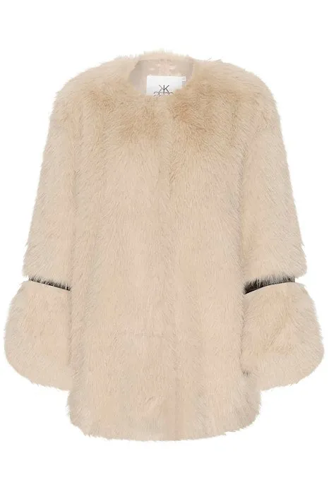 Karen By Simonsen Pearly Faux Fur Coat in Silver Cloud