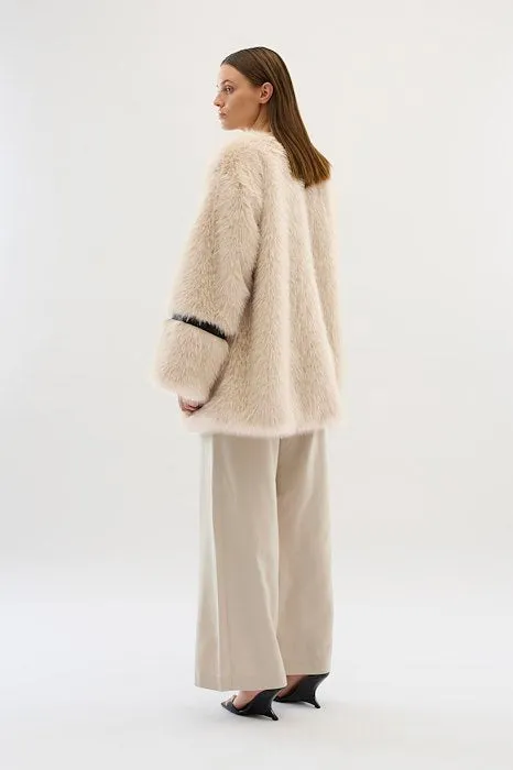 Karen By Simonsen Pearly Faux Fur Coat in Silver Cloud