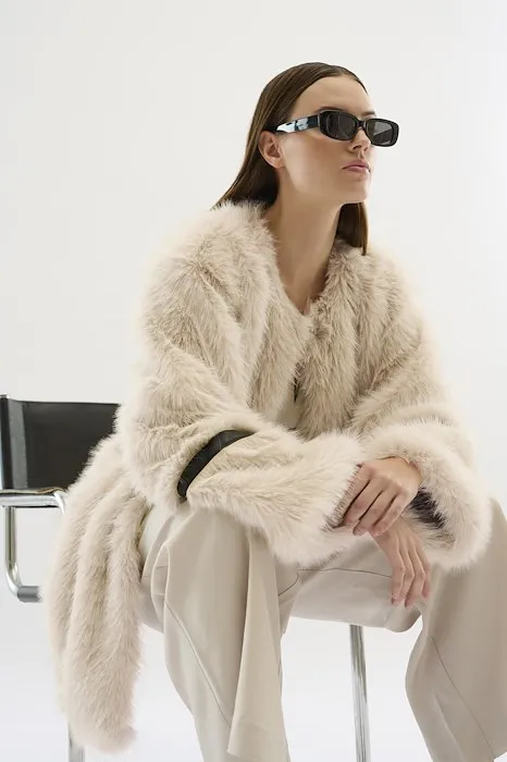 Karen By Simonsen Pearly Faux Fur Coat in Silver Cloud