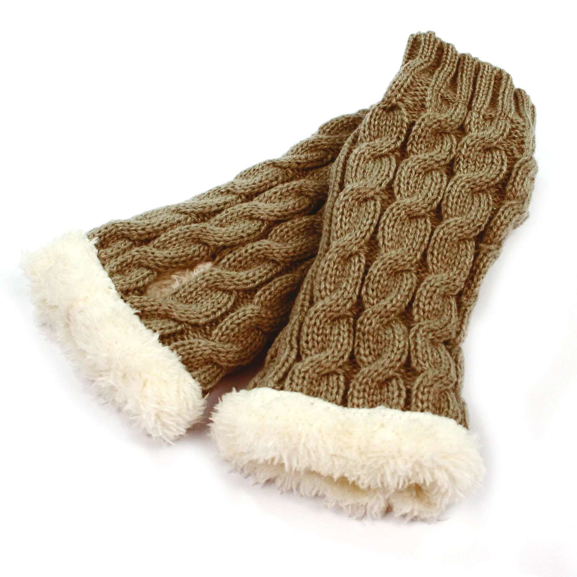 Knitted Style Fingerless Gloves - Chocolate Brown