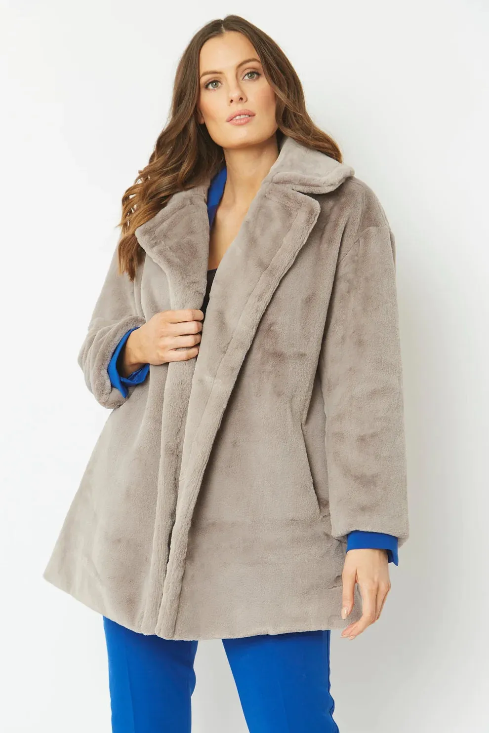 Light Grey Faux Fur Midi Coat