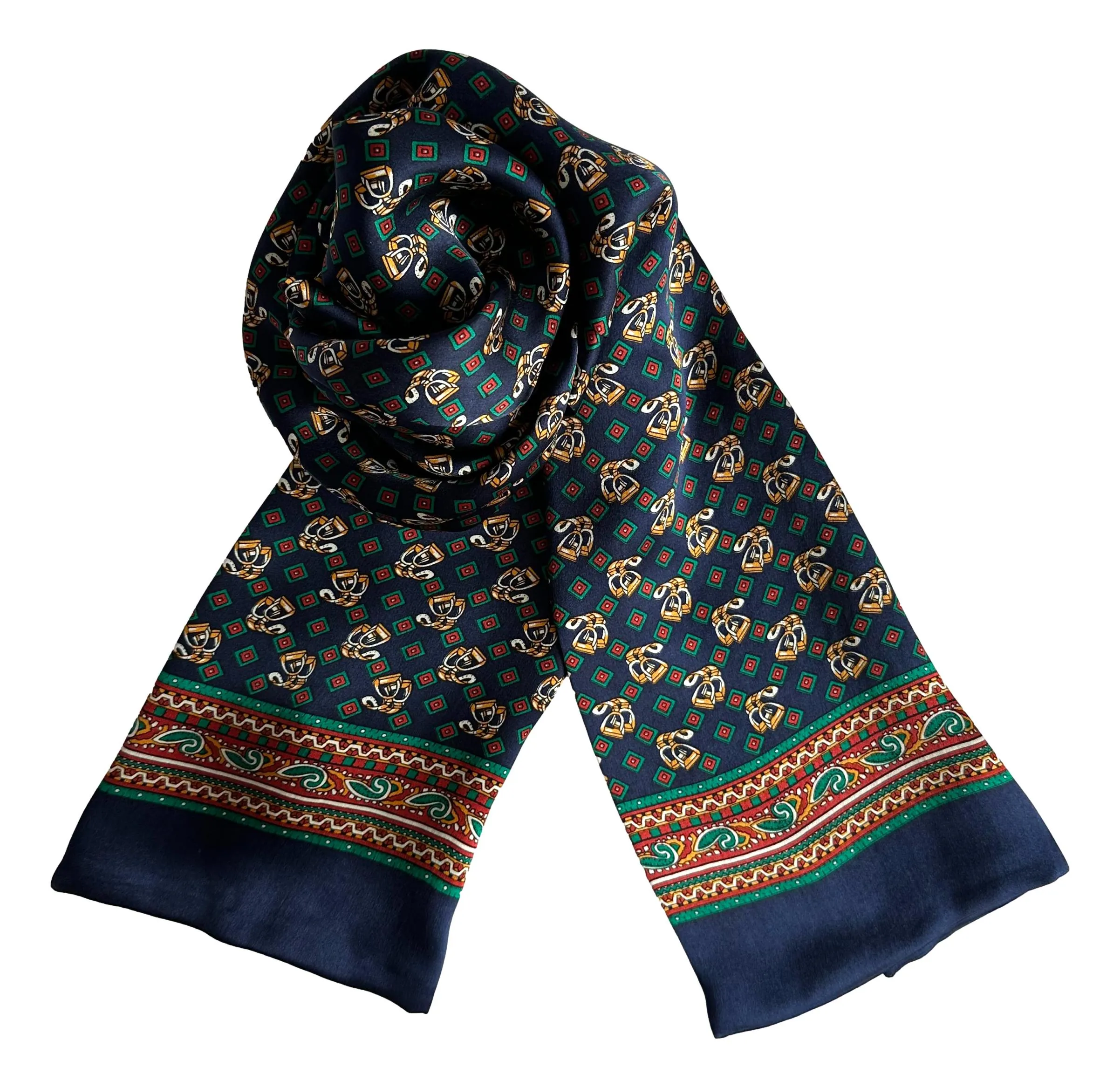 Long Silk Scarf for Men Navy Theme Squares Print SFM056