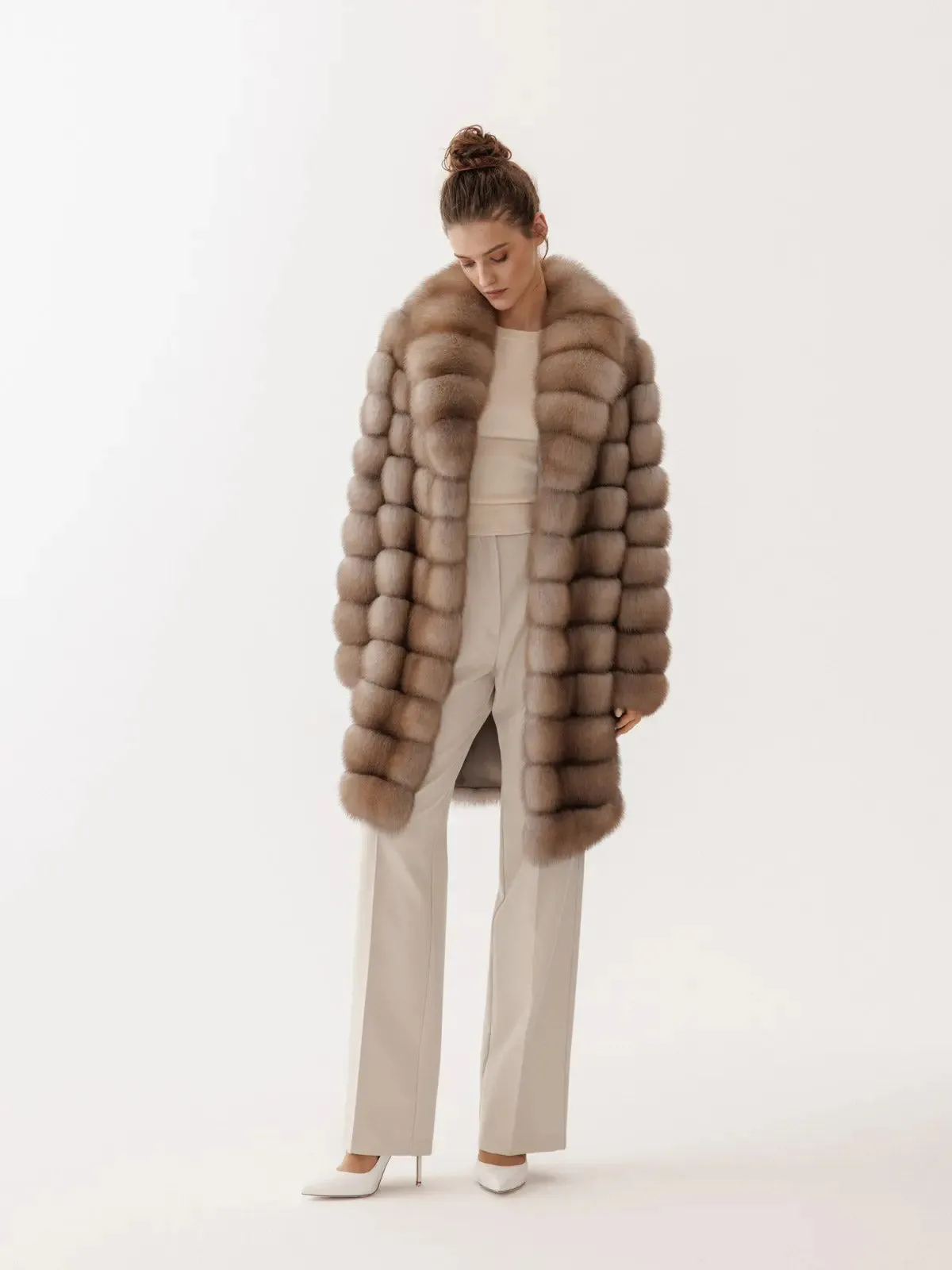 Marten fur coat for women with shawl collar