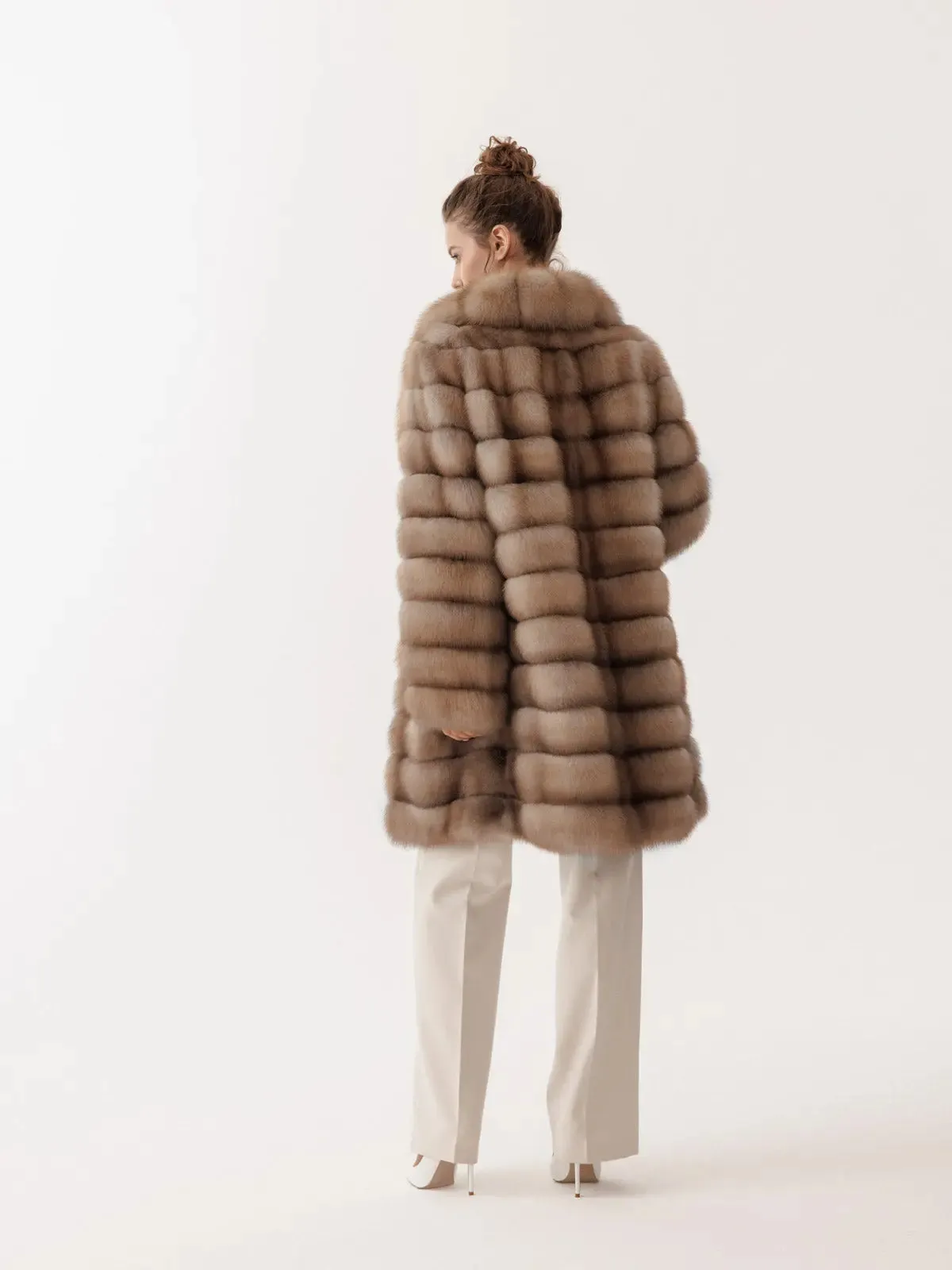 Marten fur coat for women with shawl collar