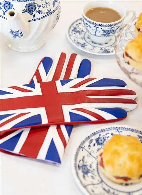 Men's Silk-Lined Leather Gloves with Union Jack Design