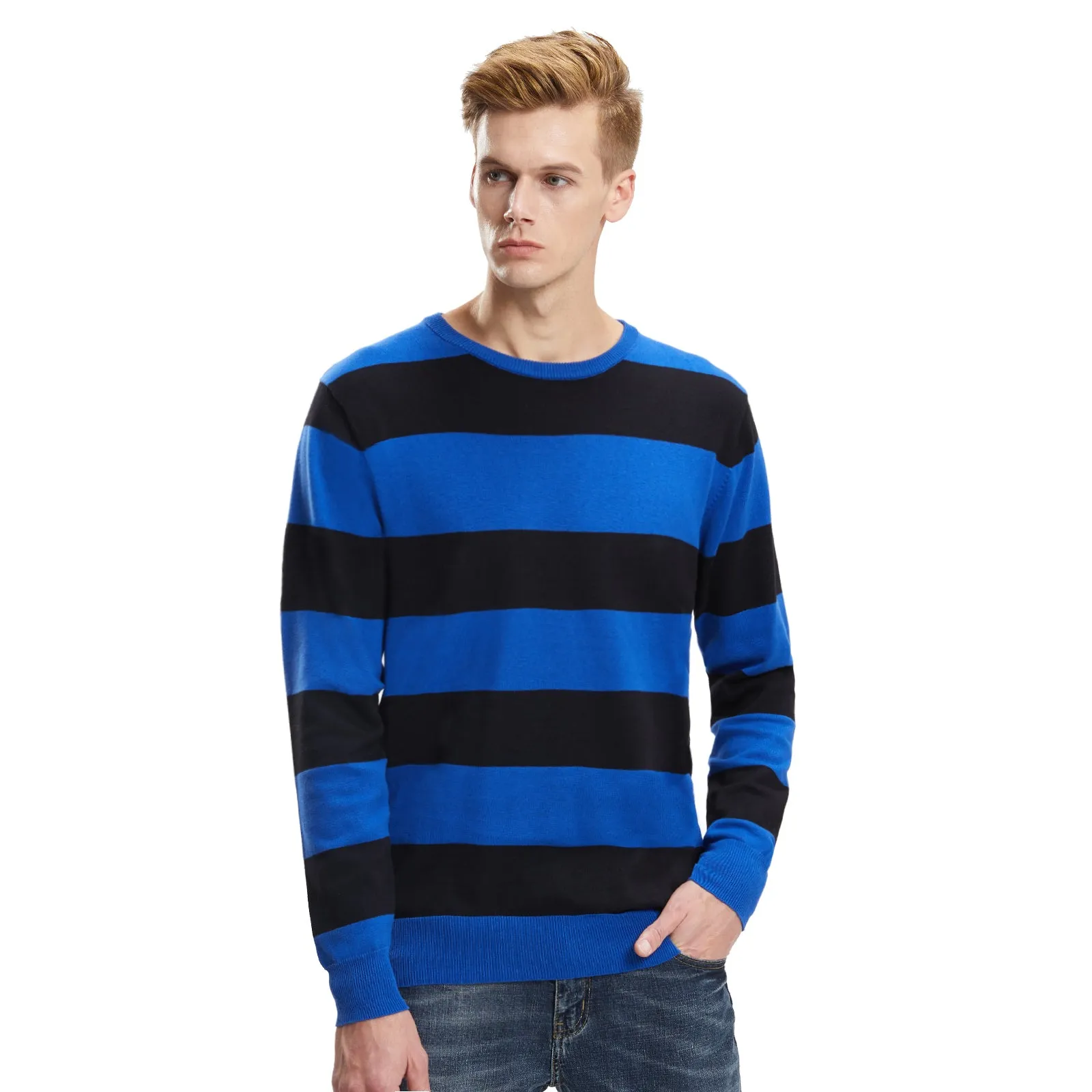 Men's Stripe cotton Knitwear Sweater  Red Blue S M L XL