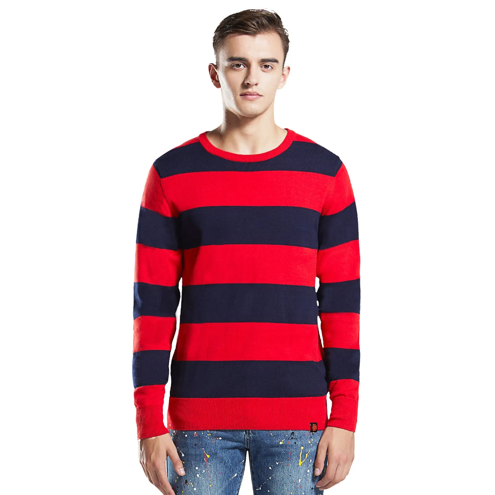 Men's Stripe cotton Knitwear Sweater  Red Blue S M L XL