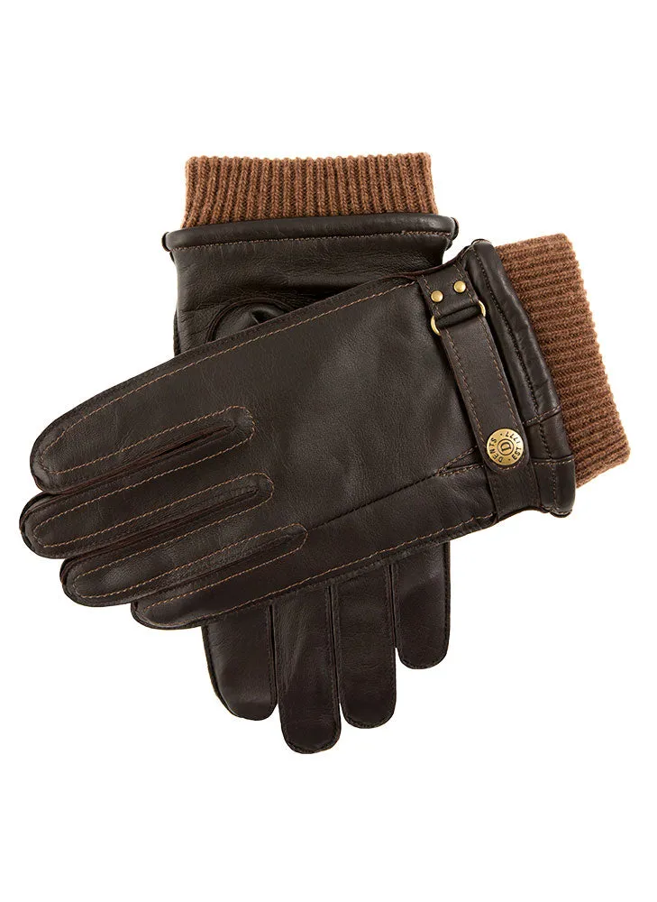 Men's Wool Blend-Lined Leather Gloves with Knitted Cuffs