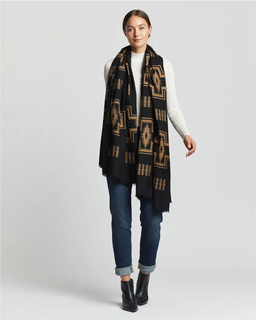 Oversized Featherweight Wool Scarf<br>Harding Black