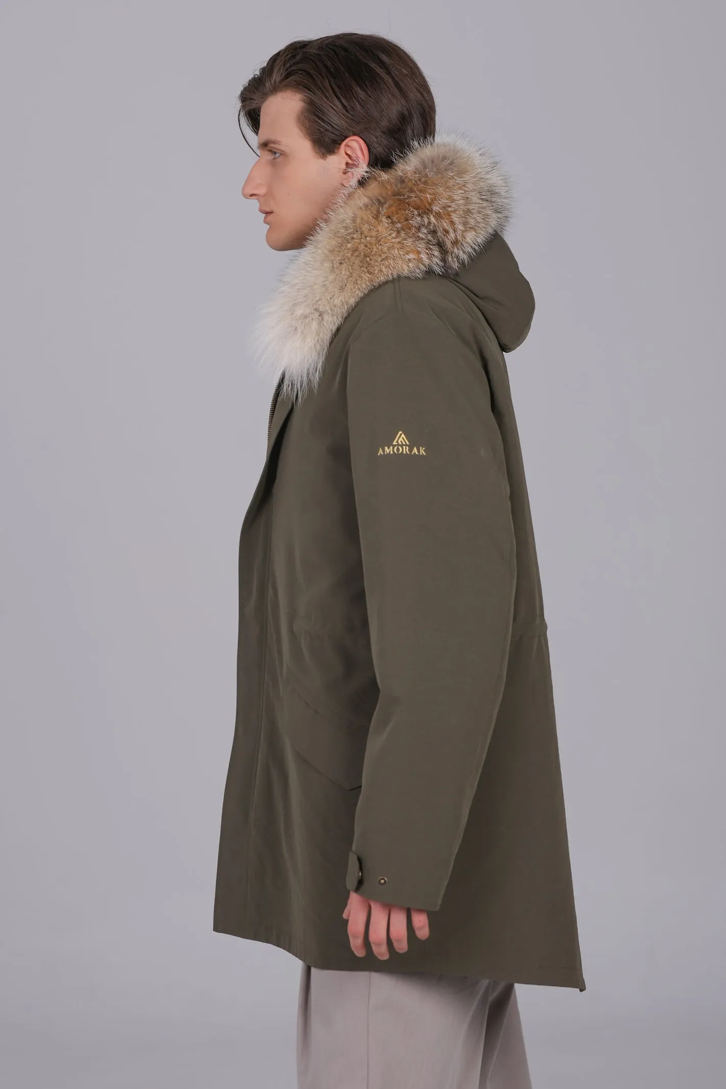 Parka Lungo in misto cotone impermeabile Coyote e shearling