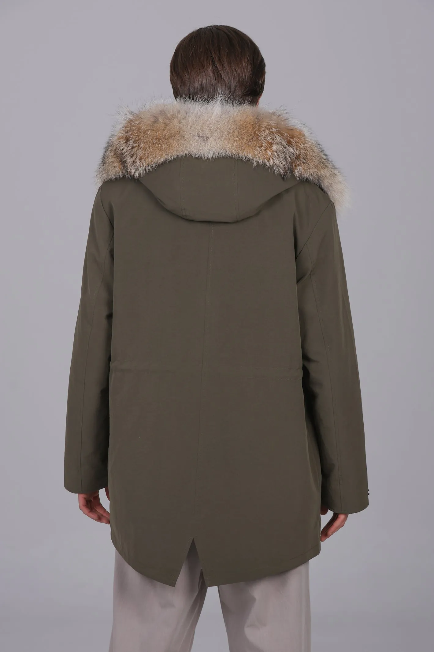 Parka Lungo in misto cotone impermeabile Coyote e shearling