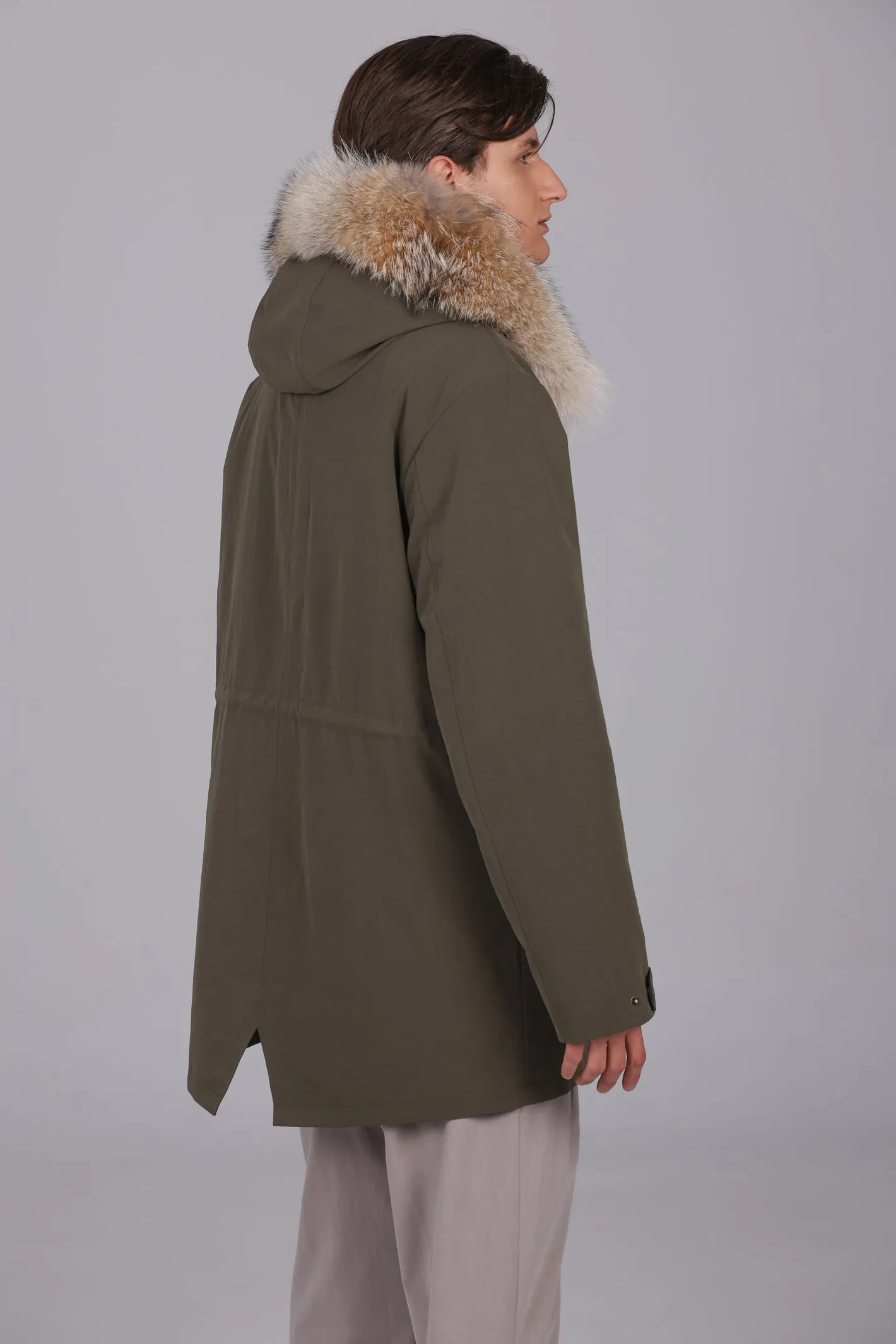 Parka Lungo in misto cotone impermeabile Coyote e shearling