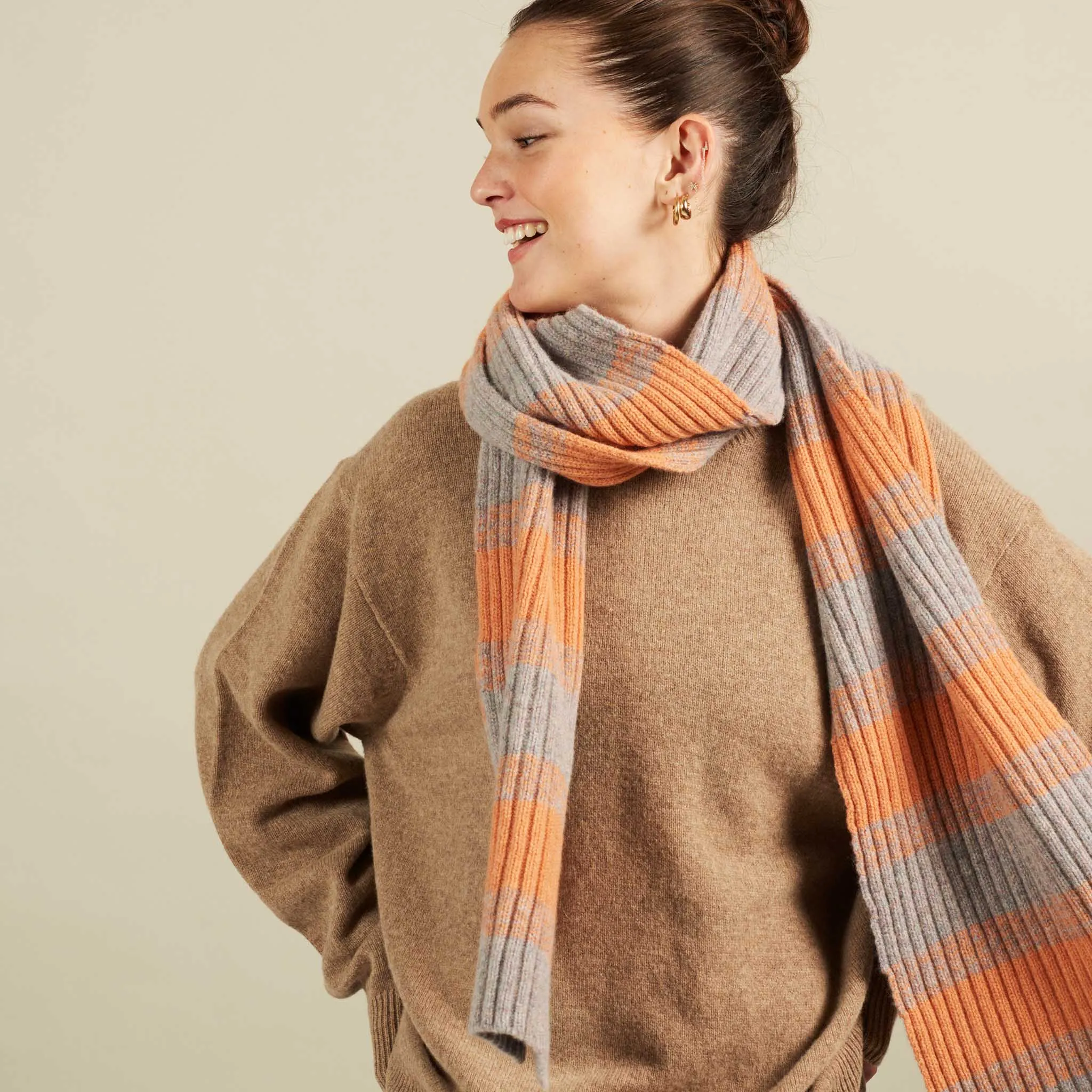 Peach & Concrete Marl Stripe Lambswool Scarf